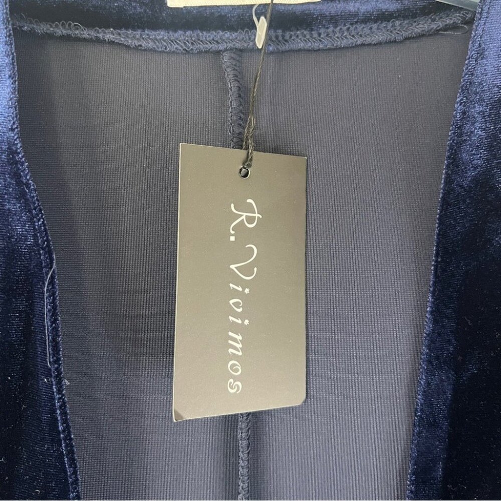 R. VIVIMOS Blue Velvet and Chiffon Jacket Duster Witchy Cloak Size Large - Picture 8 of 12